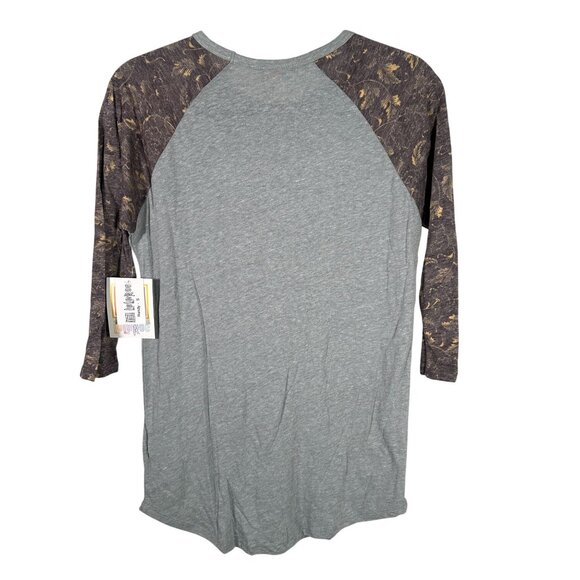 LuLaRoe RANDY Heathered gray Golden Yellow Leaves SOFT Raglan Tee Shirt SMALL S - Picture 5 of 6